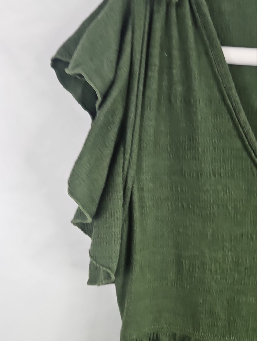 Max Studio Dark Olive Tiered V-Neck Ruffle Sleeve Dress Size Small - Picture 5 of 8